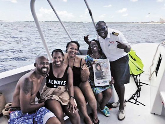“We’re out snorkeling” – Darrow Goins, Keyonna Kidd-Goins, Vanessa Francis and Kimberly Garrett, with Capt. Tony.
