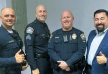 With Club COO Robert Larios (right) are Officer Paul Mosqueda, Sgt. Rob Pedregon and Officer Nick Van Dragt, the Airport Police team that created and manages the teddy bear giveaway on Christmas morning.